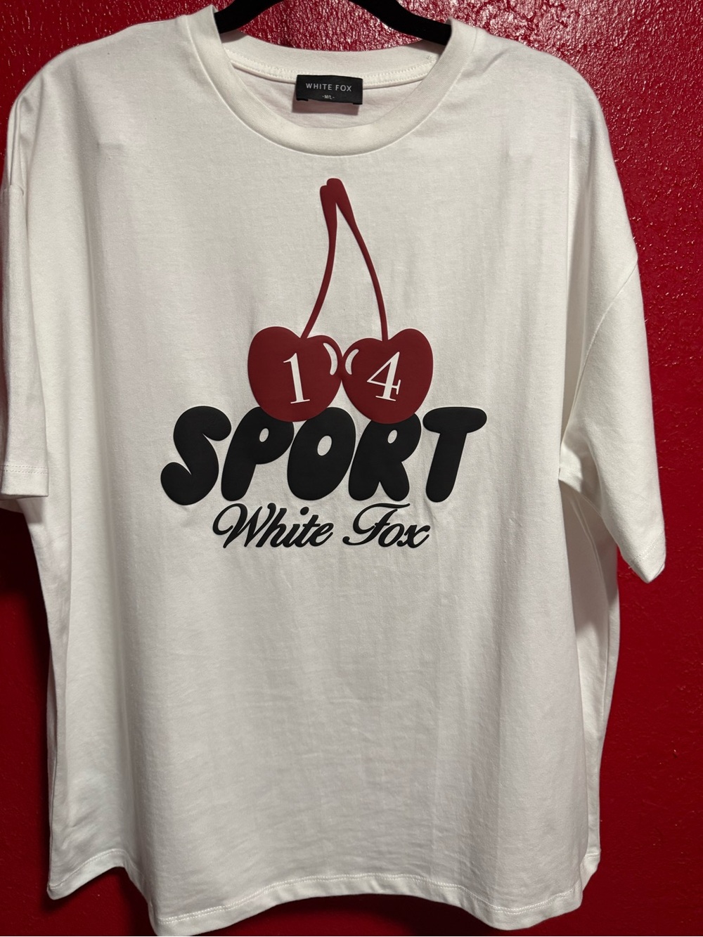 166. NWOT White Fox Boutique White Tee with Red Cherry Graphic
